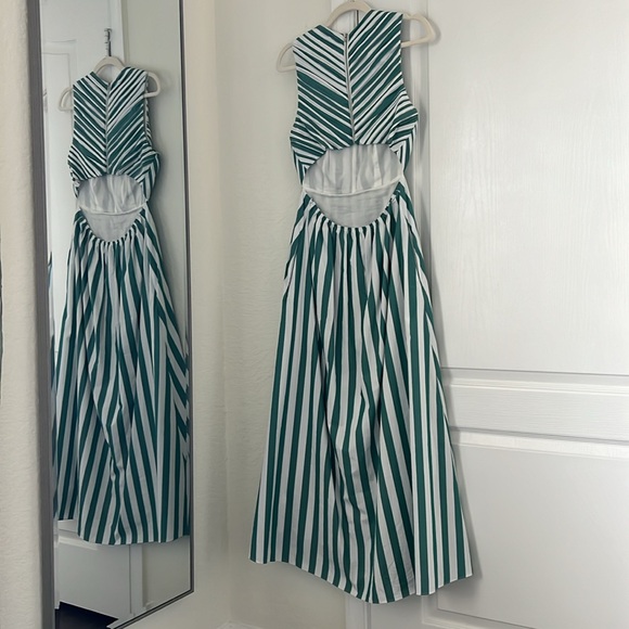 NWT Hunter Bell Midi Dress Emerald Stripe Kathleen Dress Cutout Back Size 6 - Picture 5 of 13